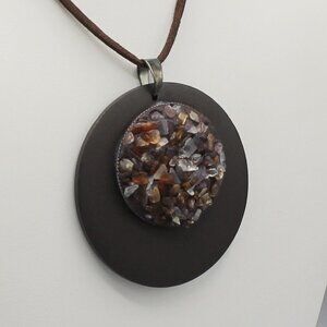 Jewelry necklace large round wood wooden stones long fashion brand new